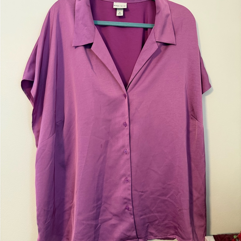 Ava & Viv Women's Purple Button-Down Shirt